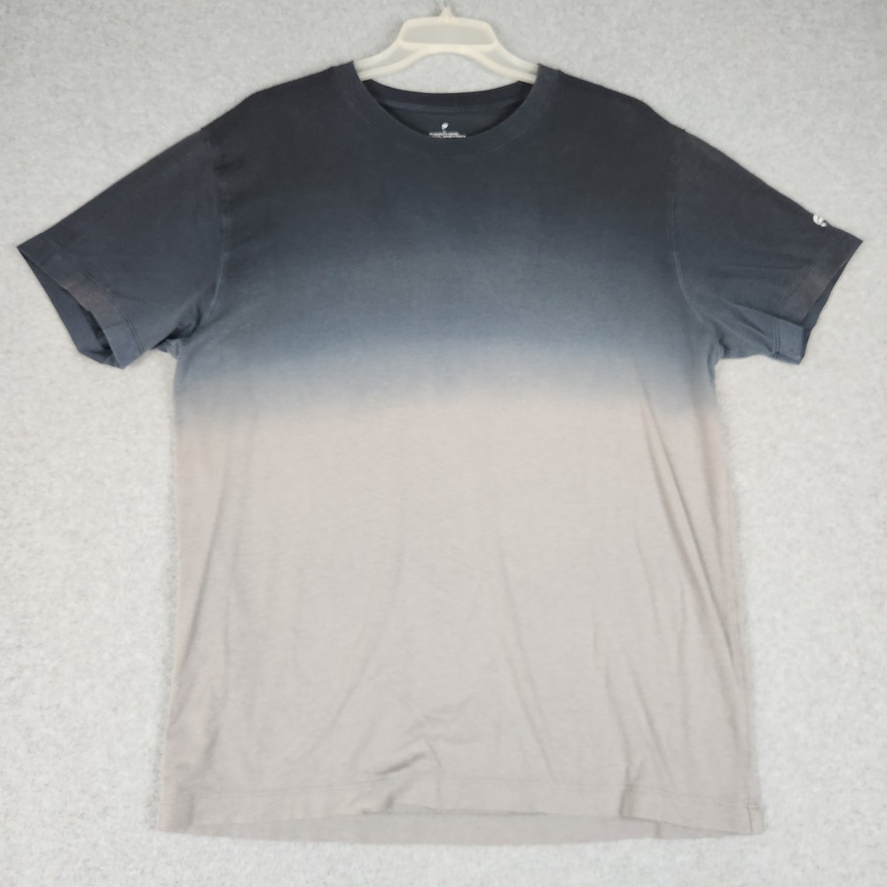 Fabletics T-Shirt Men Large Navy Gray Ombre Dip Dye Cotton Short Sleeve Crewneck